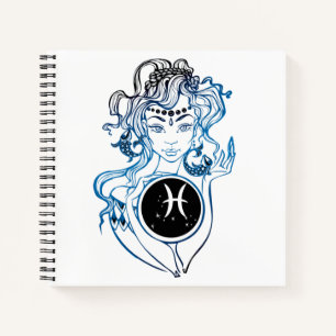Gepersonaliseerde Pisces Art Deco Lady Notitieboek