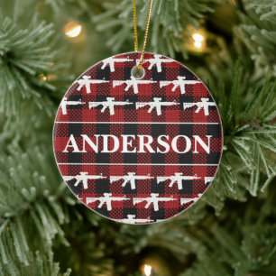 Gepersonaliseerde Pistool Eigenaar Plaid AR-15 Chr Keramisch Ornament