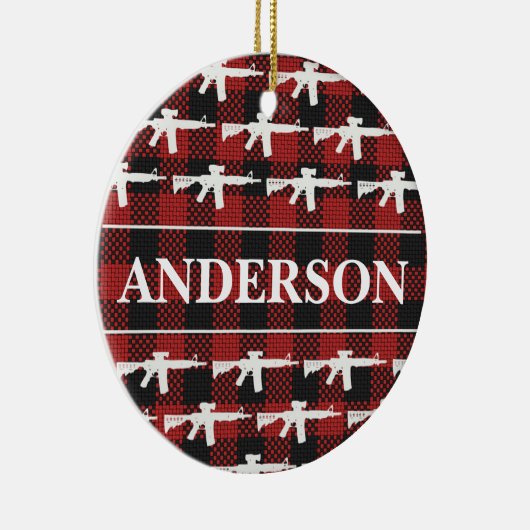 Gepersonaliseerde Pistool Eigenaar Plaid AR-15 Chr Keramisch Ornament (Rechts)
