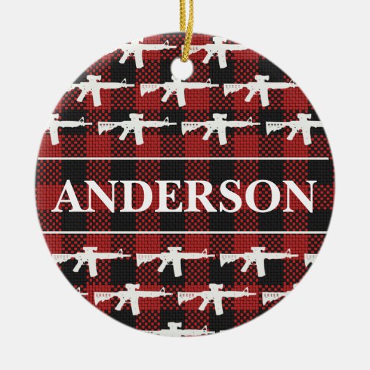 Gepersonaliseerde Pistool Eigenaar Plaid AR-15 Chr Keramisch Ornament (Voorkant)
