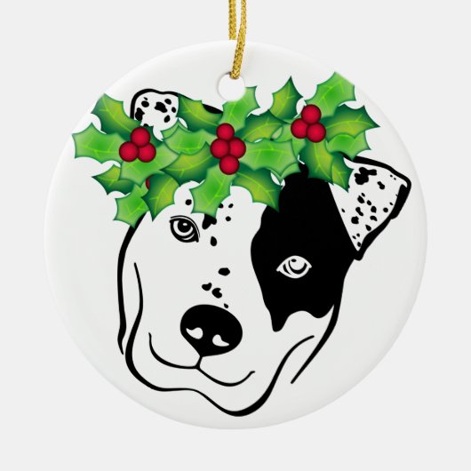 Gepersonaliseerde Pit Bull Kerstmis Keramisch Ornament (Voorkant)