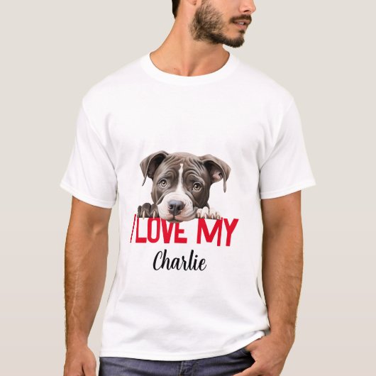 Gepersonaliseerde Pitbull Valentijnsdag T-shirt (Voorkant)