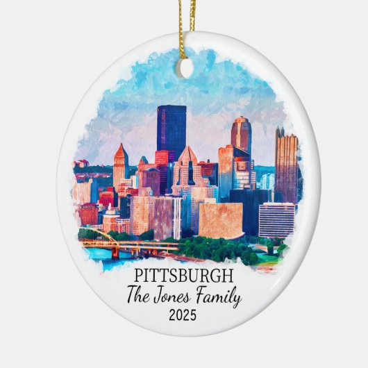 Gepersonaliseerde Pittsburgh Ornament, Pennsylvani Keramisch Ornament (Links)