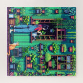 Gepersonaliseerde Pixel Art Planten en Cat Legpuzzel (Horizontaal)