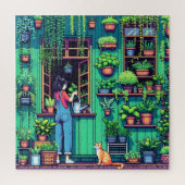 Gepersonaliseerde Pixel Art Planten en Cat Legpuzzel (Verticaal)