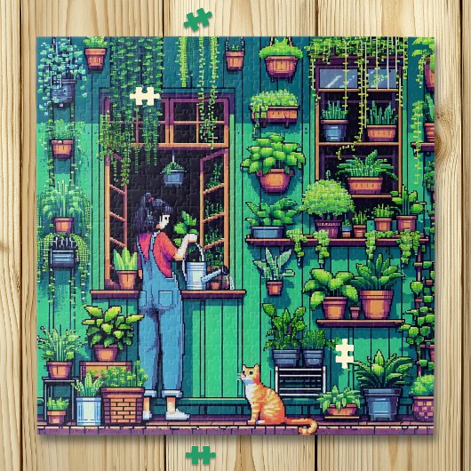 Gepersonaliseerde Pixel Art Planten en Cat Legpuzzel