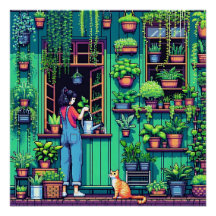 Gepersonaliseerde Pixel Art Planten en Cat