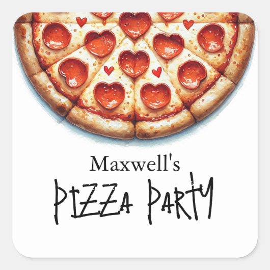 Gepersonaliseerde Pizza Party Verjaardag Stickers (Voorkant)