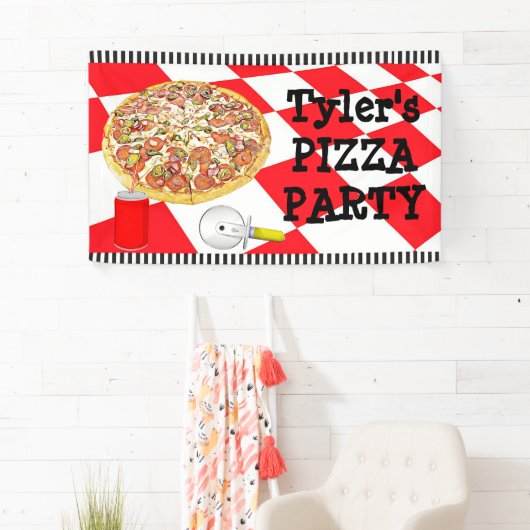 Gepersonaliseerde Pizza Party Verjaardagsfeestbann Spandoek (Insitu)
