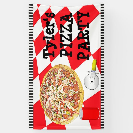 Gepersonaliseerde Pizza Party Verjaardagsfeestbann Spandoek (Verticaal)