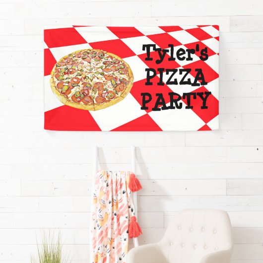 Gepersonaliseerde Pizza Party Verjaardagsfeestbann Spandoek (Insitu)