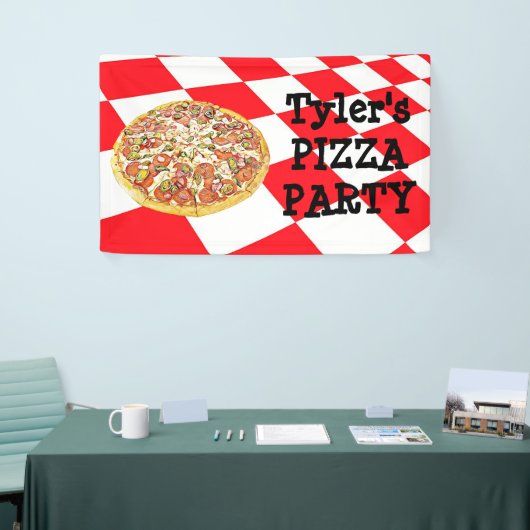Gepersonaliseerde Pizza Party Verjaardagsfeestbann Spandoek (Beurs)