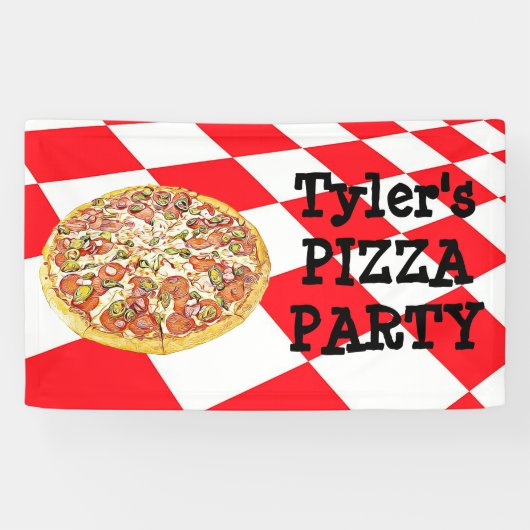 Gepersonaliseerde Pizza Party Verjaardagsfeestbann Spandoek (Horizontaal)