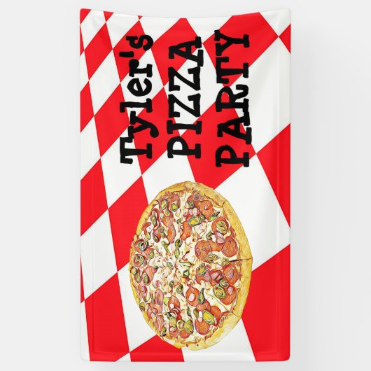 Gepersonaliseerde Pizza Party Verjaardagsfeestbann Spandoek (Verticaal)