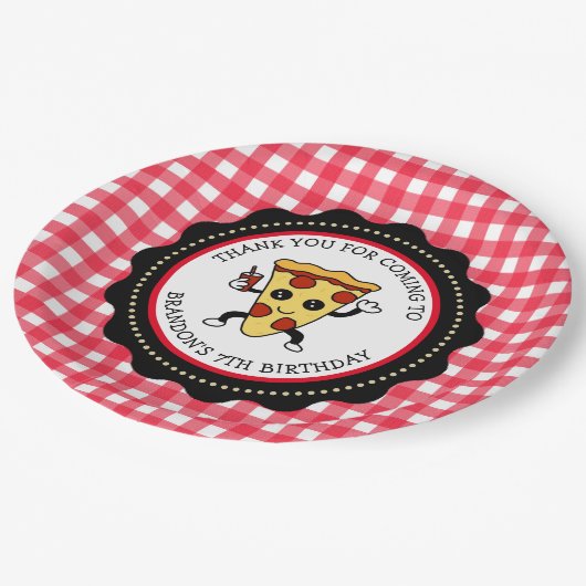Gepersonaliseerde Pizza Party Verjaardagspapier Bo Papieren Bordje (Gekanteld)