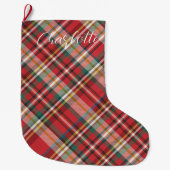 Gepersonaliseerde Plaid Boerderij Script Red Custo Grote Kerstsok (Voorkant)