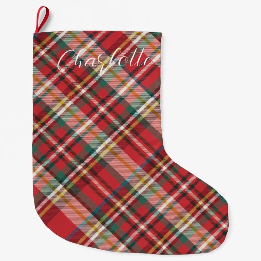 Gepersonaliseerde Plaid Boerderij Script Red Custo Grote Kerstsok (Voorkant)