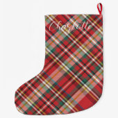 Gepersonaliseerde Plaid Boerderij Script Red Custo Grote Kerstsok (Achterkant)
