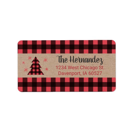Gepersonaliseerde Plaid Christmas Return Address L Etiket (Voorkant)