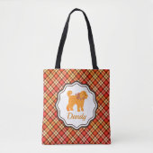 Gepersonaliseerde Plaid Doodle Gouden Gele Hond Tote Bag (Voorkant)