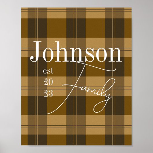 Gepersonaliseerde Plaid familienaam Bruin Poster (Voorkant)