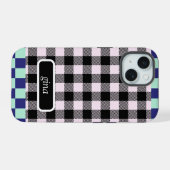 Gepersonaliseerde Plaid Gingham iPhone 15 Case (Achterkant horizontaal)