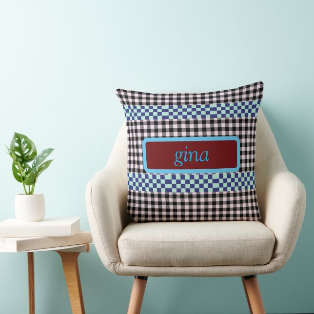 Gepersonaliseerde Plaid Gingham Kussen (Stoel)