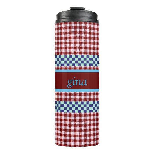 Gepersonaliseerde Plaid Gingham Thermosbeker (Voorkant)