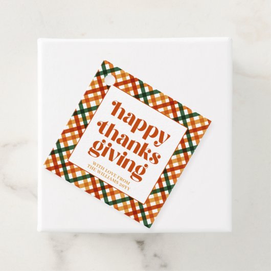 Gepersonaliseerde Plaid Happy Thanksgiving Gift Bedankjes Labels (In situ)