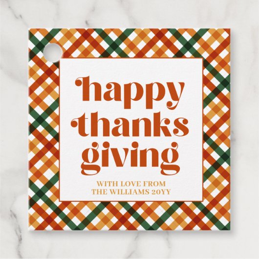 Gepersonaliseerde Plaid Happy Thanksgiving Gift Bedankjes Labels (Voorkant)