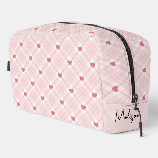 Gepersonaliseerde Plaid Hearts Toilettasje (Rechterhoek)