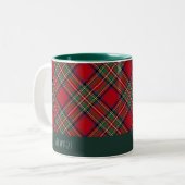 Gepersonaliseerde Plaid Holiday Rustic Stewart Tar Tweekleurige Koffiemok (Voorkant links)