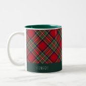 Gepersonaliseerde Plaid Holiday Rustic Stewart Tar Tweekleurige Koffiemok (Links)