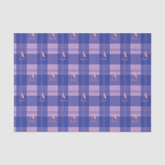 Gepersonaliseerde Plaid Paarse Monogram Patroon Tissuepapier (Voorkant)