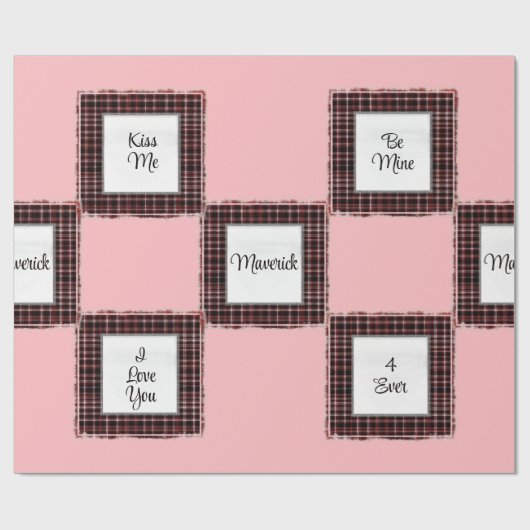 Gepersonaliseerde Plaid Pink Brown Matched Valenti Cadeaupapier (Vlak)