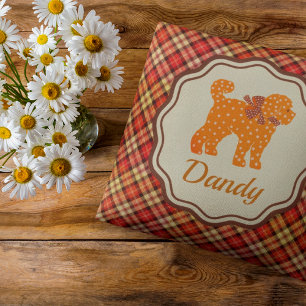 Gepersonaliseerde Plaid Polka Dot Doodle Tan Dog Kussen
