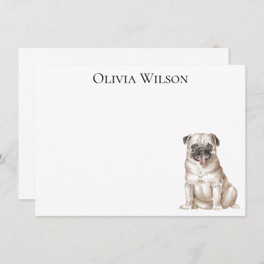Gepersonaliseerde platte briefkaarten met pug (Voorkant / Achterkant)