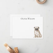 Gepersonaliseerde platte briefkaarten met pug (Voorkant / Achterkant in situ)
