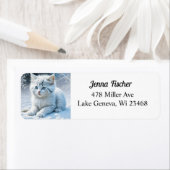 Gepersonaliseerde pluizige witte kitten in sneeuw etiket (Insitu)