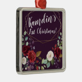 Gepersonaliseerde Plum Paarse Rozen Gouden Geometr Metalen Ornament (Rechts)