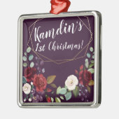 Gepersonaliseerde Plum Paarse Rozen Gouden Geometr Metalen Ornament (Links)