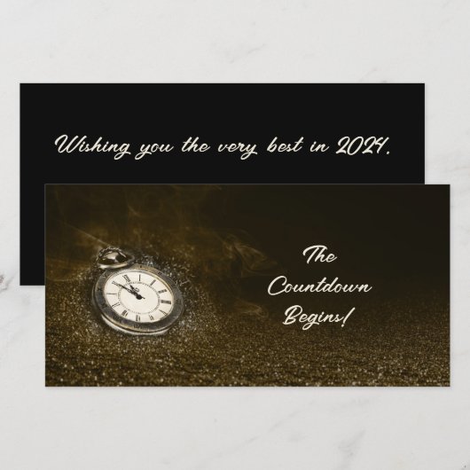 Gepersonaliseerde Pocket Watch Countdown Nieuwjaar Feestdagenkaart (Voorkant / Achterkant)