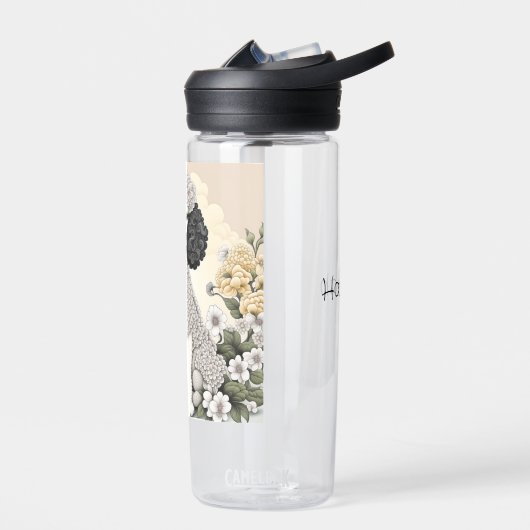 Gepersonaliseerde poedel in grillige bloemen waterfles (Links)