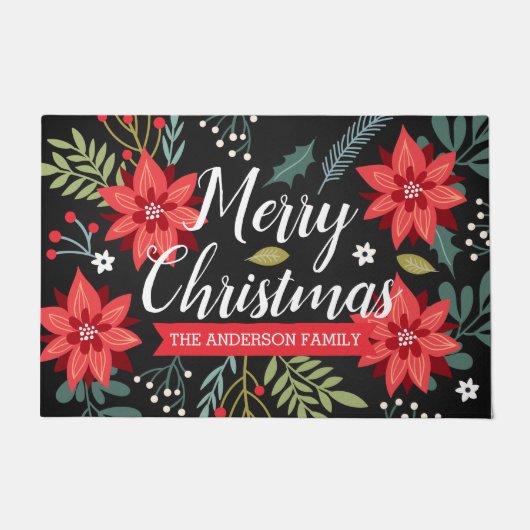 Gepersonaliseerde Poinsettia Kerstmis Deurmat (Voorkant)