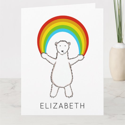 Gepersonaliseerde Polar Beer en Rainbow Verjaardag Kaart (Voorkant)
