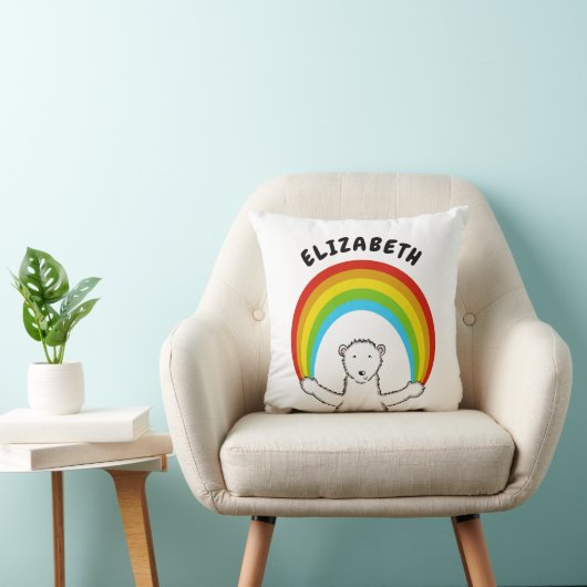 Gepersonaliseerde Polar Beer en Rainbow Verjaardag Kussen (Stoel)