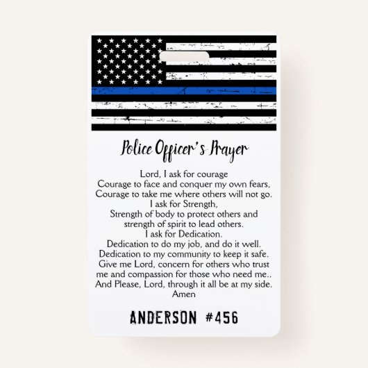 Gepersonaliseerde politieagent bidt Thin Blue Line Badge (Voorkant)