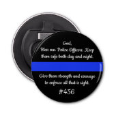 Gepersonaliseerde politieagent bidt Thin Blue Line Button Flesopener (Voorkant)