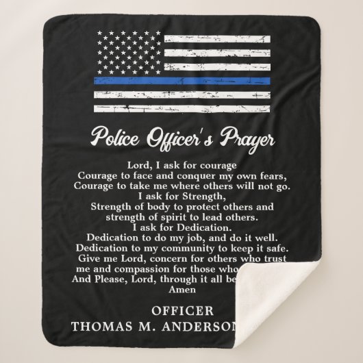 Gepersonaliseerde politieagent bidt Thin Blue Line Sherpa Deken (Voorkant)