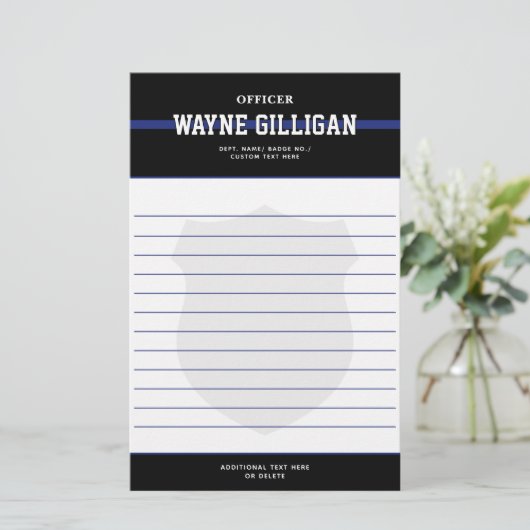 Gepersonaliseerde politieagent voor wetshandhaving briefpapier (Staand voorkant)